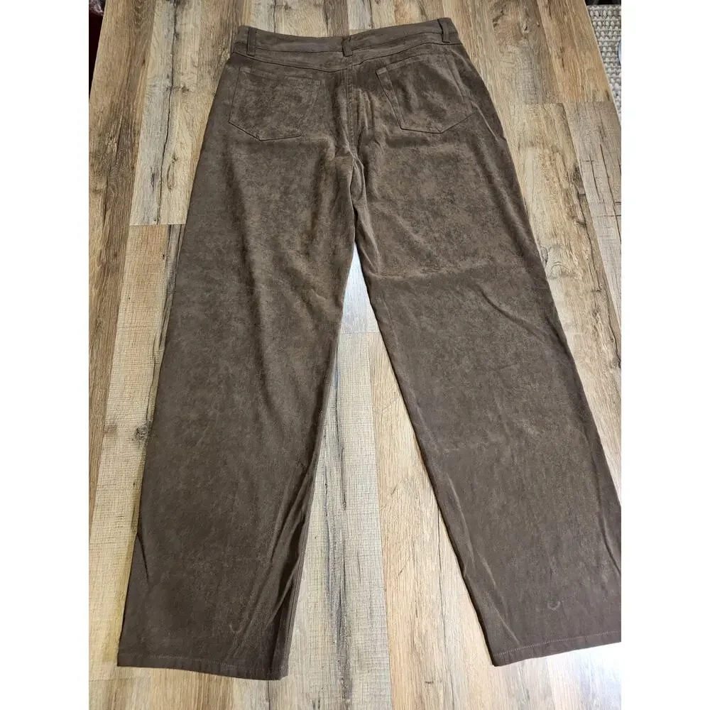 Chadwick's Faux Leather Suede Wide Leg Straight Pants Women's Size 16 Brown - Picture 4 of 6